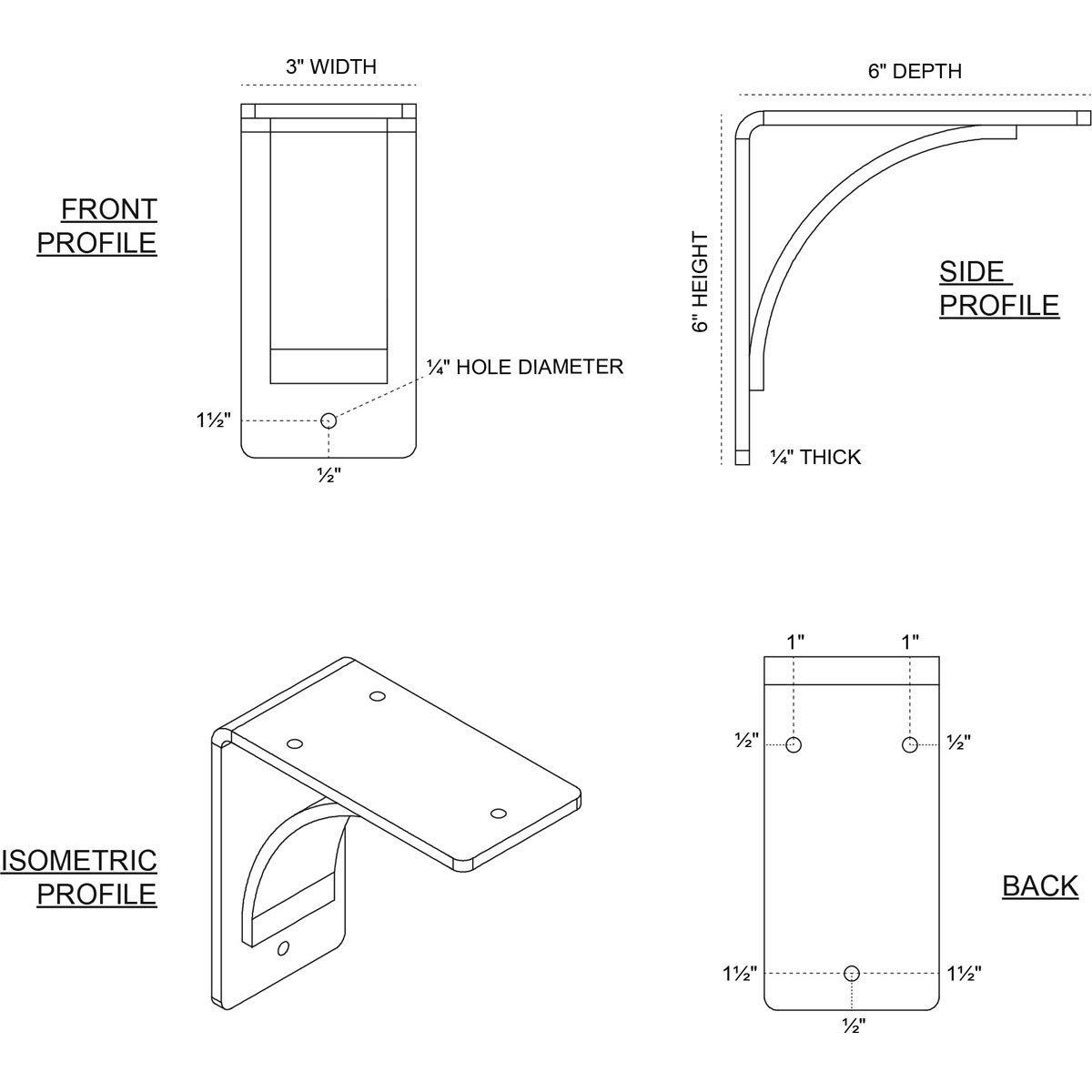 Ekena Millwork 3"W x 6"D x 6"H Morris Steel Bracket, Unfinished