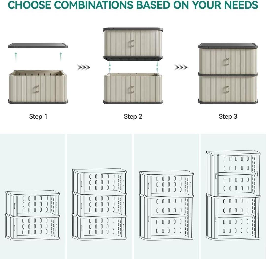 Dextrus Spacious Stackable Storage Cabinet with Shelf, 73-Gallon Sturdy Resin Storage Cabinet with Dual Sliding Doors for Indoor/Outdoor/Garage/Lawn Maintenance, Water-resistant, Pale Gray