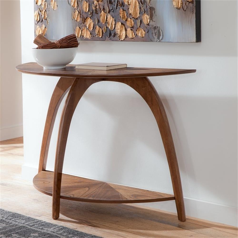 Martin Svensson Home LAX Half-Moon Wood Sofa Console Table in Warm Nutmeg Brown