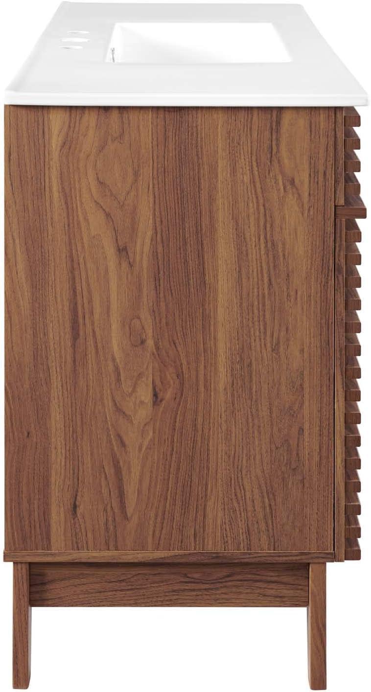 Modway Render 48" Modern Plastic Single Sink Bathroom Vanity in Walnut/White