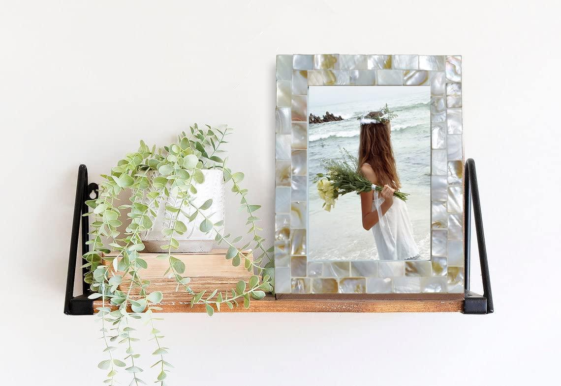 GIFTME 5 Picture Frame 5x7 Mother of Pearl Photo Frame,Beach Picture Frame Tabletop or Wall Hanging Display Frame(5x7 Natural White,1pc)