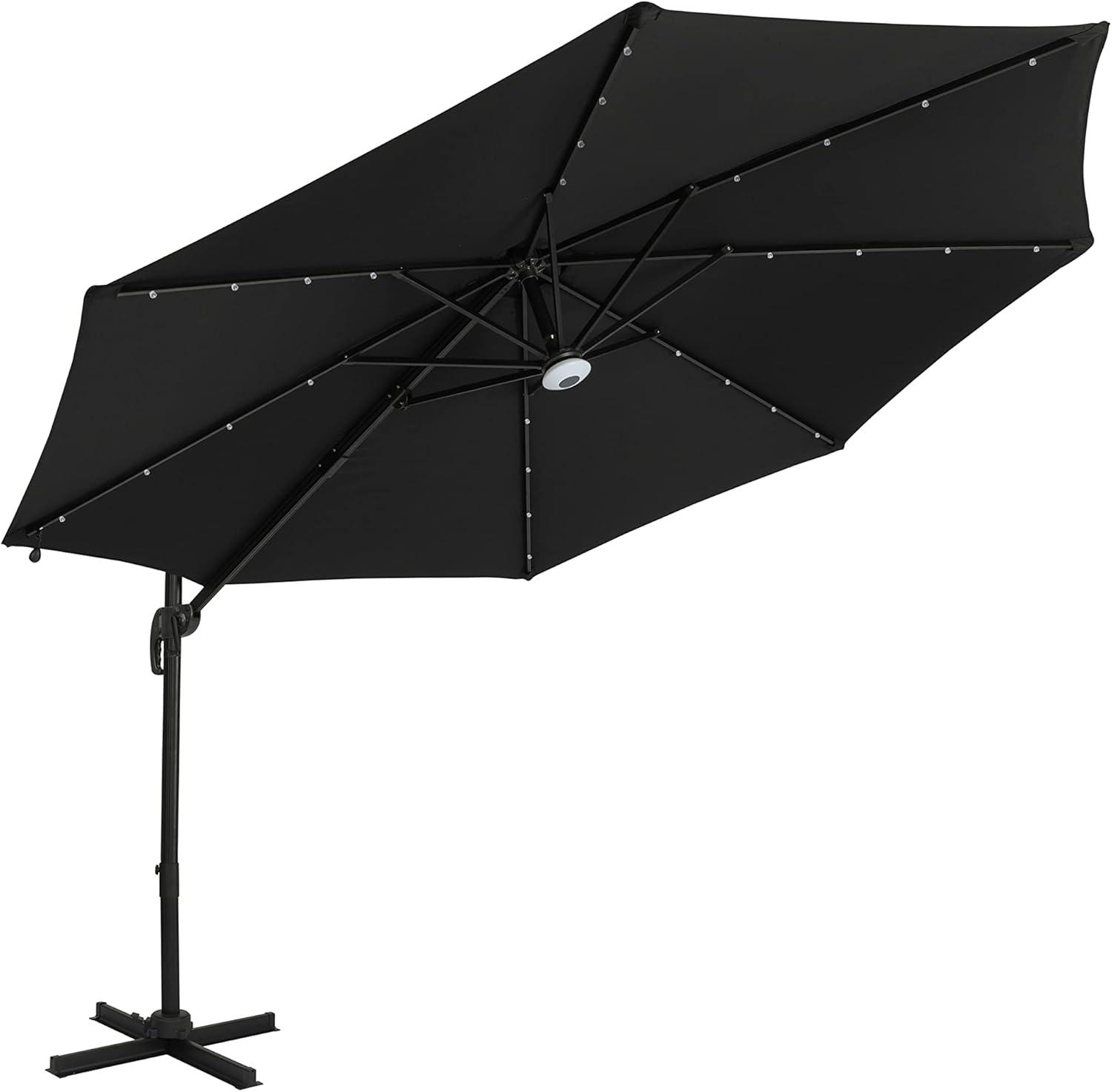 Santiago II 10-ft Black Polyester Cantilever Umbrella with LED Lights