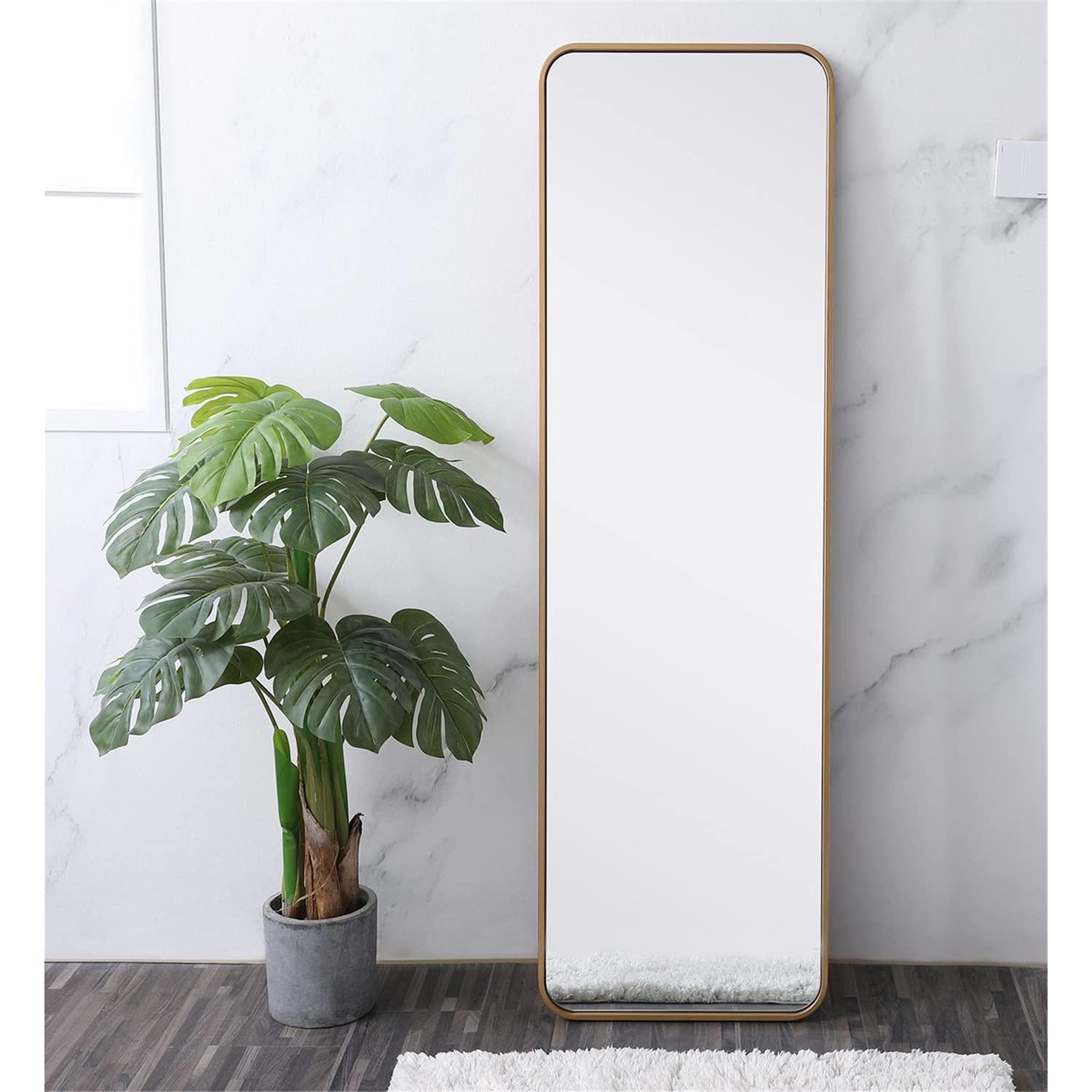 Soft corner metal rectangular mirror 18x60 inch in Brass