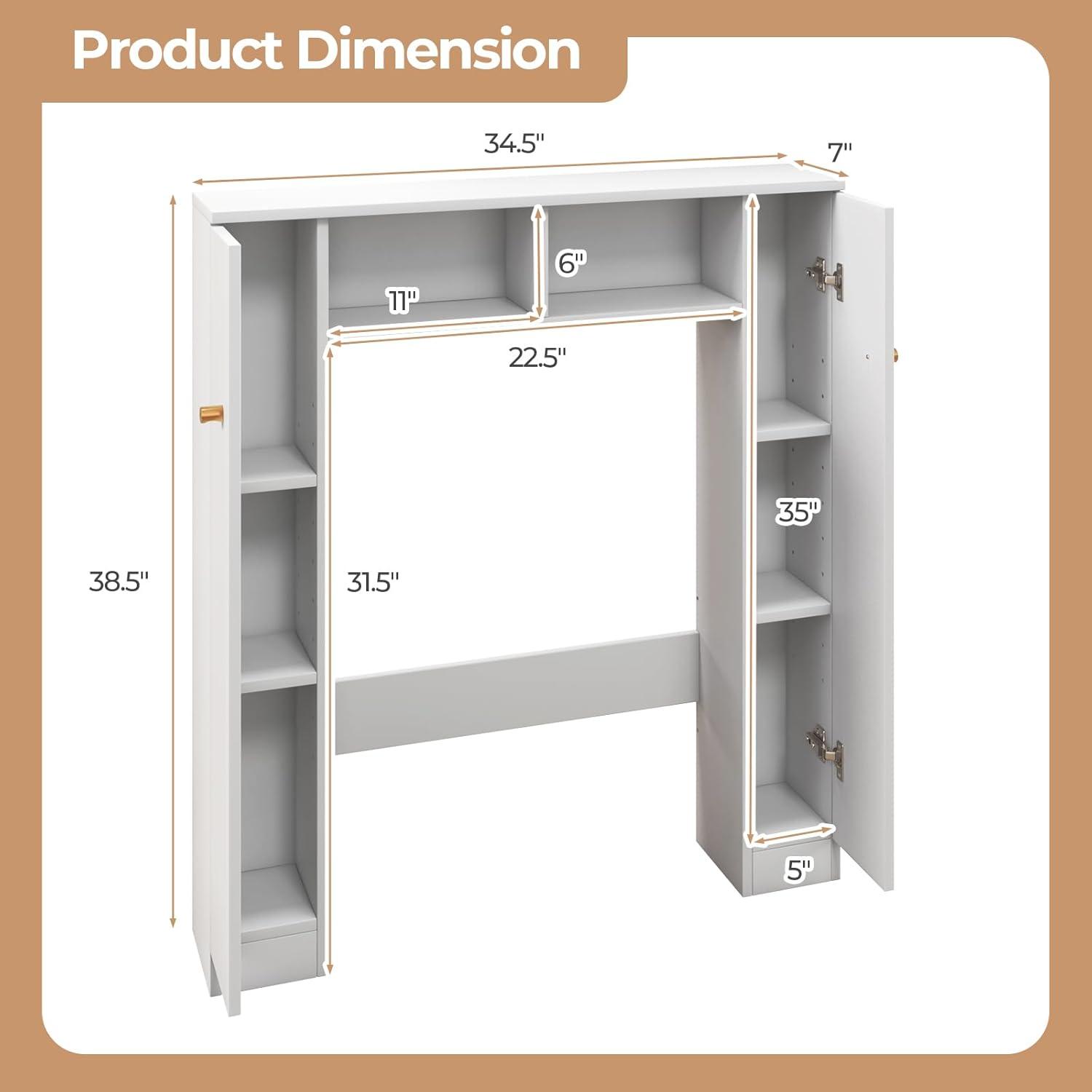 LOKO Over The Toilet Storage Cabinet, Freestanding above Toilet Organizer with Double Doors, 2 Open Compartments & 4 Adjustable Shelves, Bathroom Space Saver, Laundry Room Storage Rack (Natural)