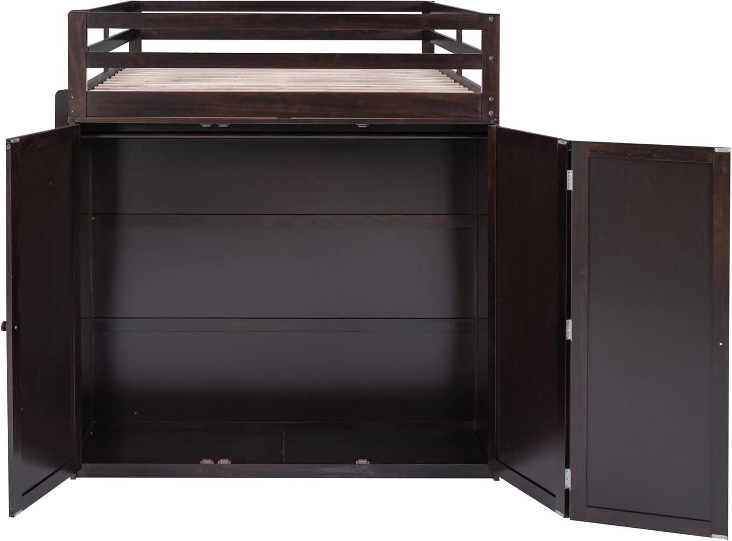 Loft Bed Full Size Adult, Wooden Frame with Desk and Wardrobe, Storage Design with Drawers & Shelf, for Teen Girls & Boys (Gray)