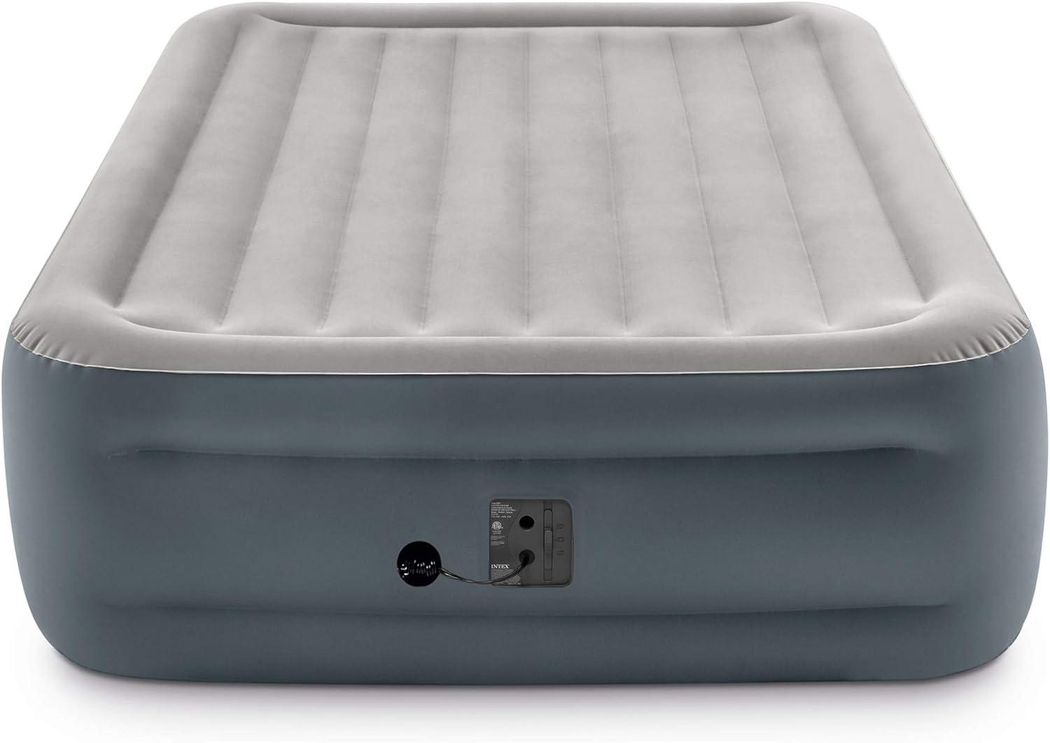 Queen Size Gray and White Air Mattress with Internal Pump