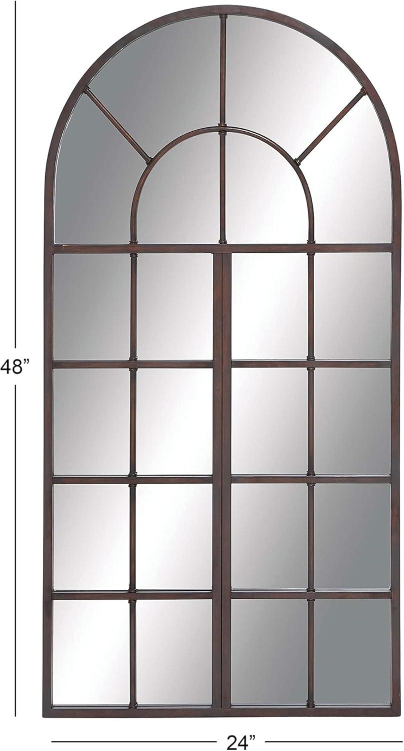 DecMode 24" x 48" Brown Window Pane Inspired Wall Mirror with Arched Top