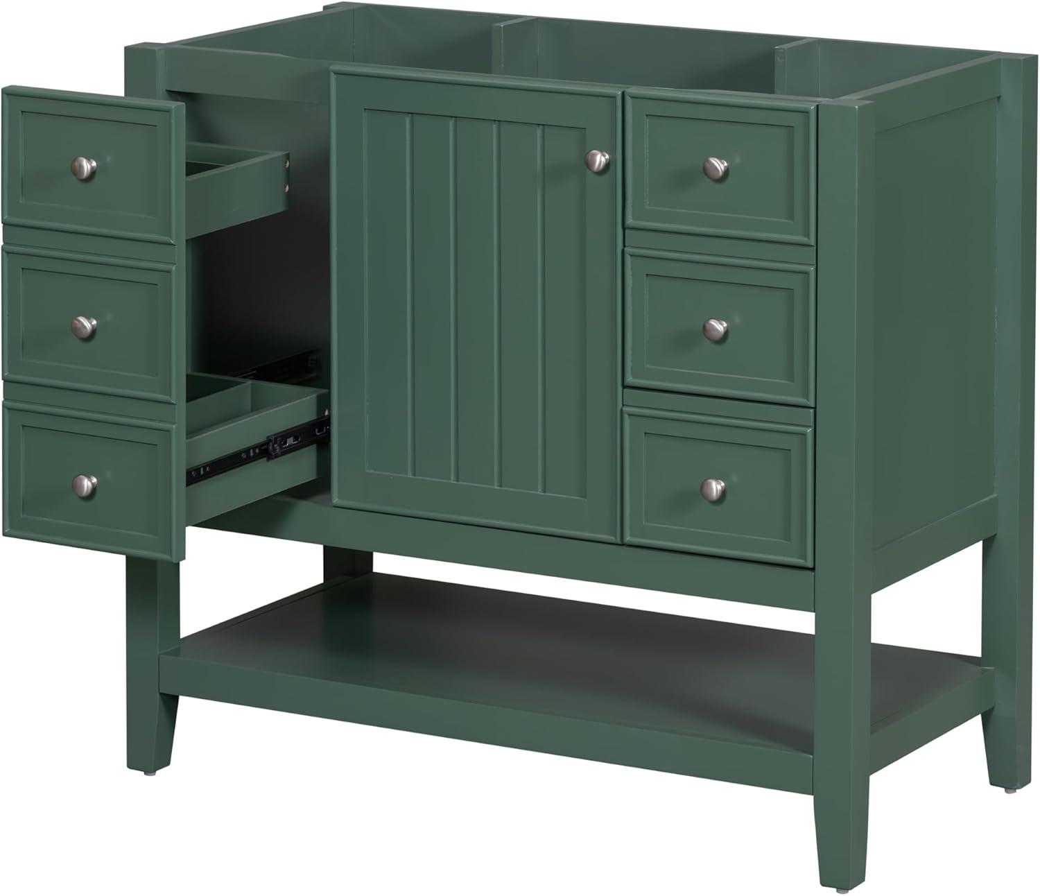 Green 36" Freestanding Bathroom Vanity with Drawers and Cabinet