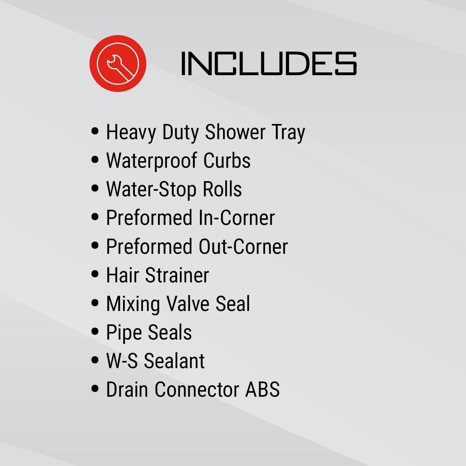 Guru Heavy Duty Red Square Shower Kit with Waterproof Membrane, 36" x 60"