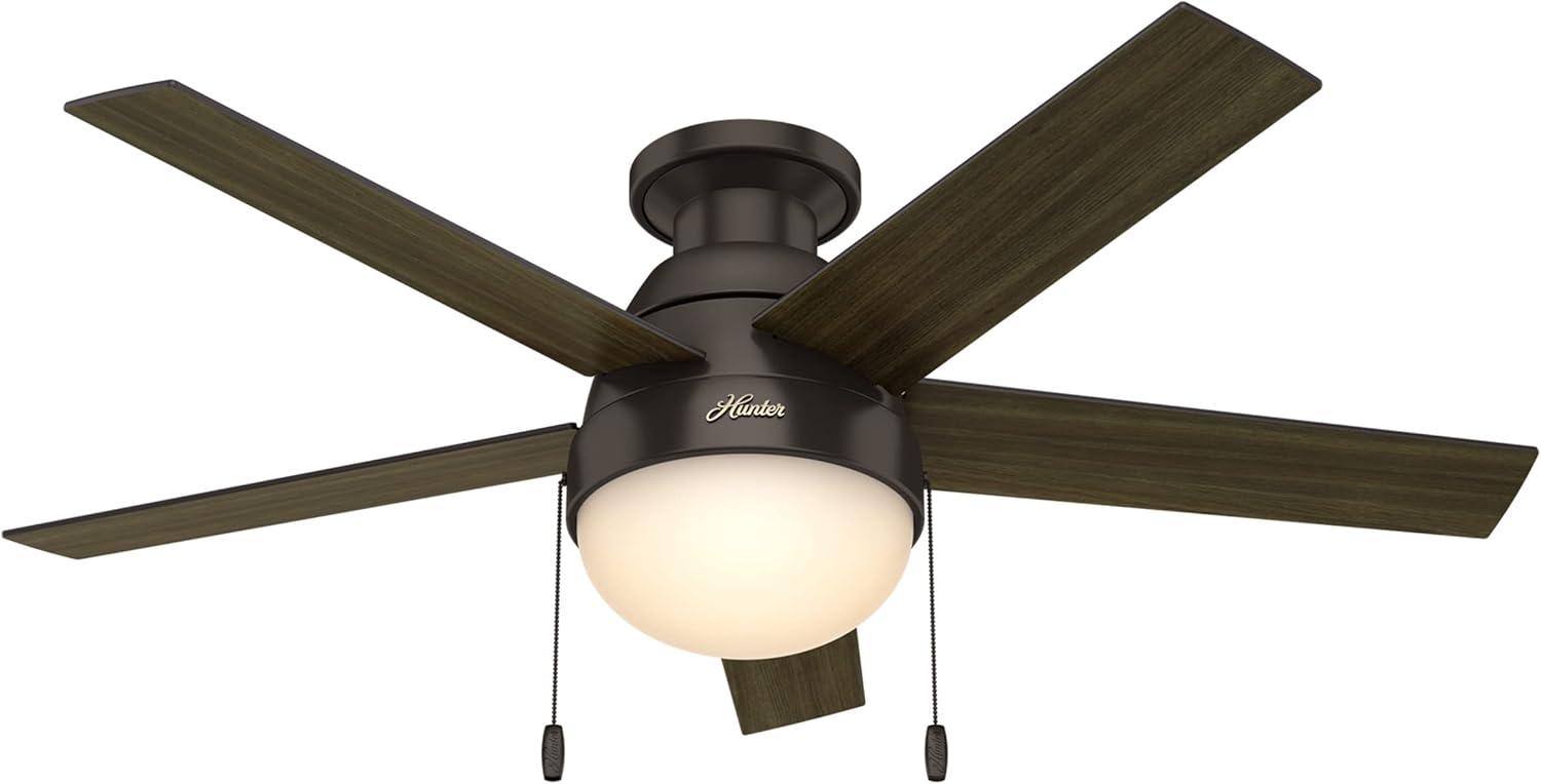 46" Anslee 5 - Blade LED Flush Mount Ceiling Fan with Pull Chain and Light Kit Included