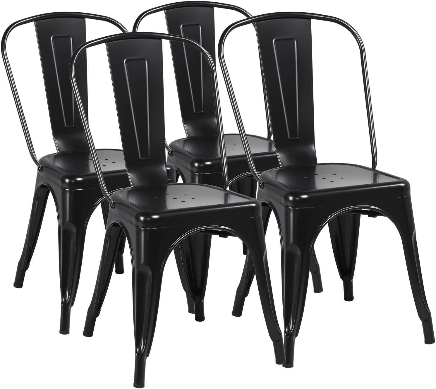 Metal Chairs Set of 4, Stackable Metal Patio Chairs 18 Inch Seat Height, Indoor/Outdoor Tolix Side Chair with Back, 330LBS Weight Capacity, Chic Kitchen Dining Chairs, Black