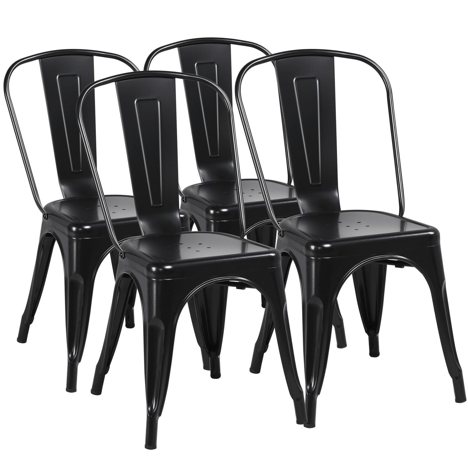 Metal Chairs Set of 4, Stackable Metal Patio Chairs 18 Inch Seat Height, Indoor/Outdoor Tolix Side Chair with Back, 330LBS Weight Capacity, Chic Kitchen Dining Chairs, Black