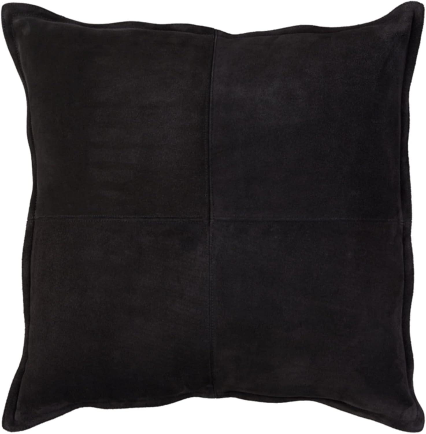 Rayvale 20" Black Leather and Cotton Square Pillow