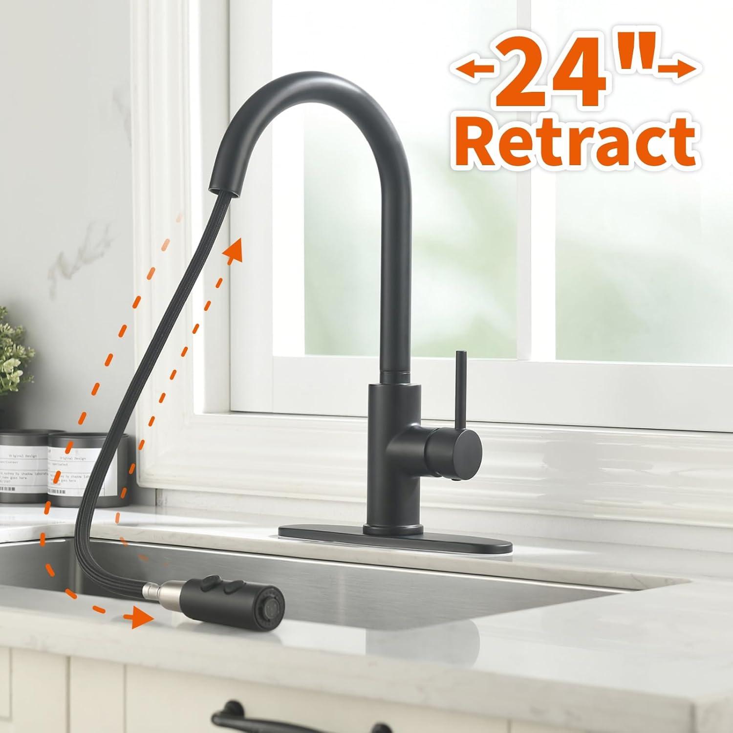 Matte Black Stainless Steel Pull-Down Kitchen Faucet