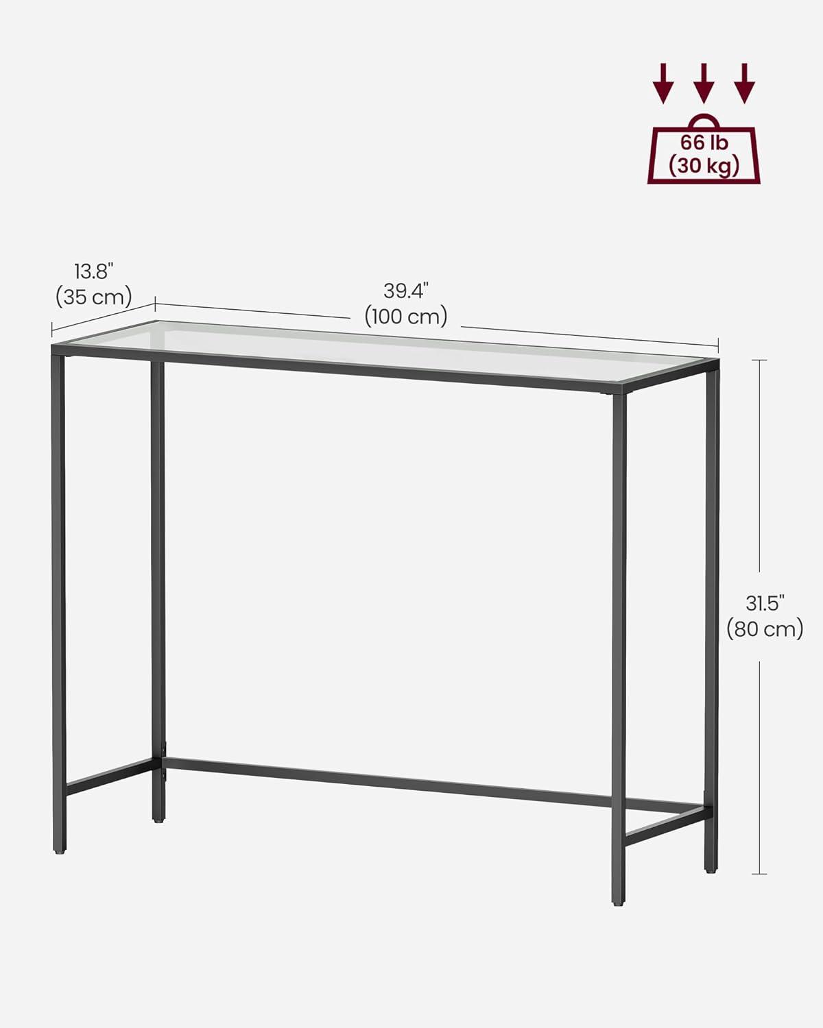 VASAGLE Consola de Vidrio Templado, Sofá, Mesa de Entrada, Estructura de Metal, Negro