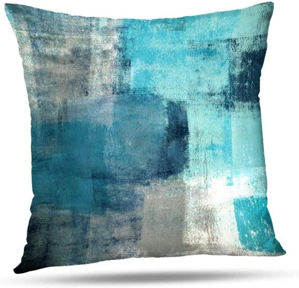 Set of 2 Teal and Grey Cotton Polyester Throw Pillow Covers