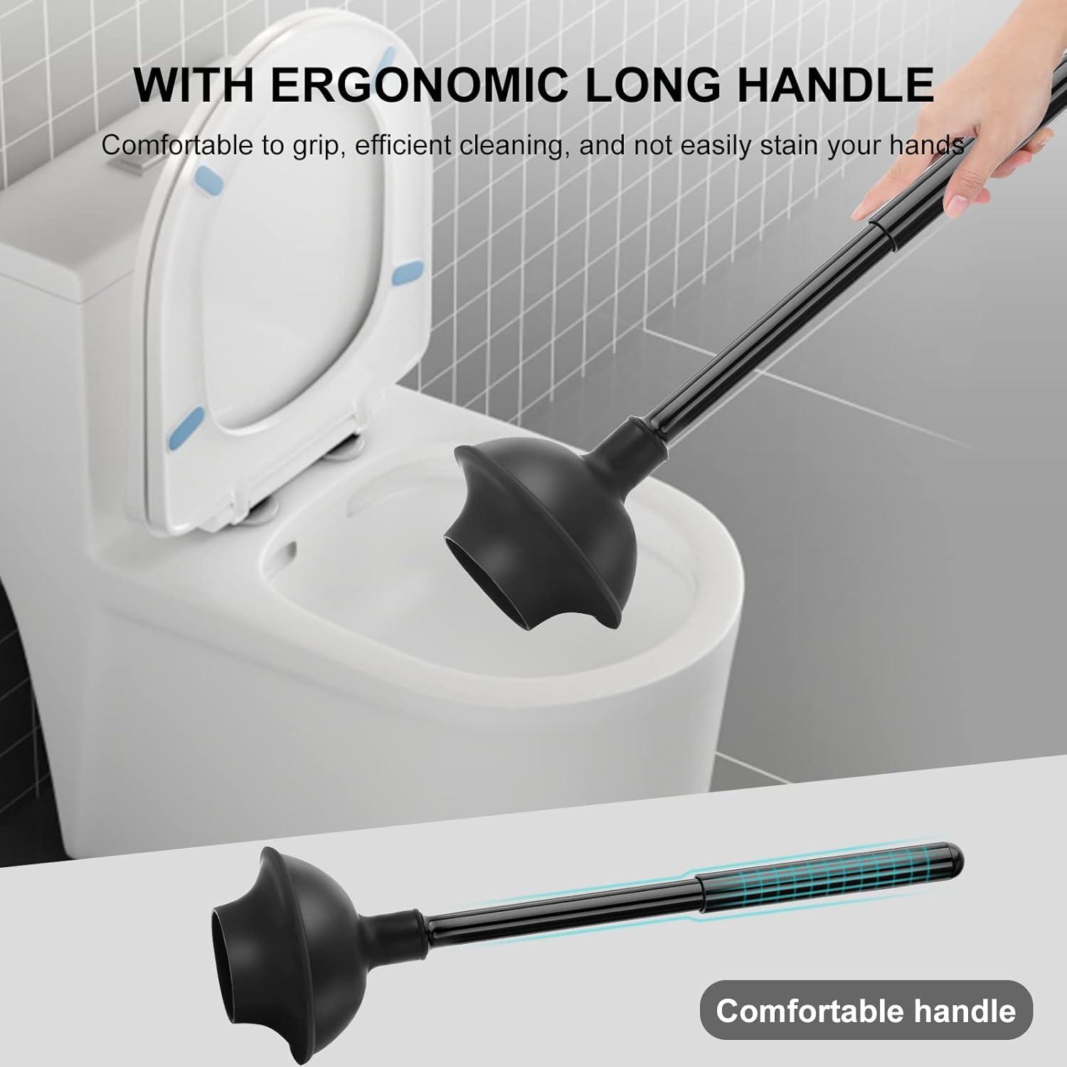 Black Heavy Duty Toilet Brush and Plunger Set with Holder