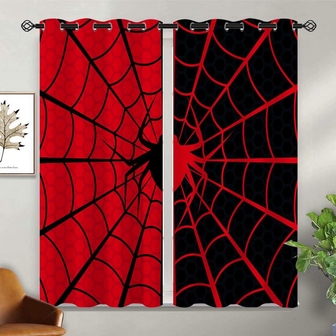 Superhero Blackout Curtains for Girls Boy Home Decor, Children Baby Black Red Spider Web Grommet Thermal Insulated Drapes Darkening Window Curtain for Bedroom Living Room, 42 x 45 Inch