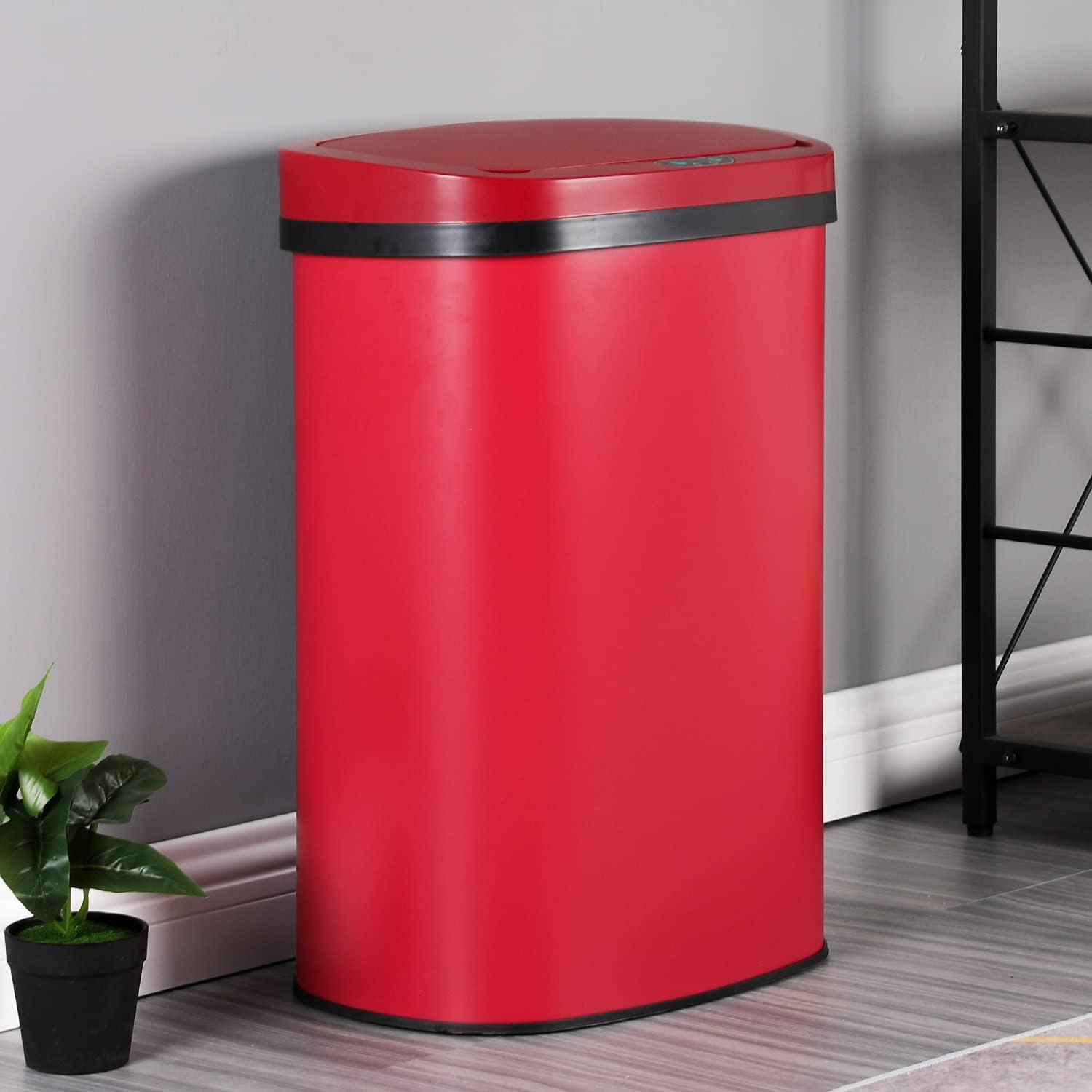 13 Gallon 50L Touch Automatic Stainless Steel Trash Can Garbage Can Metal Trash Bin with Lid for Kitchen Living Room Office Bathroom, Electronic Sensor Automatic Trash Can - Red