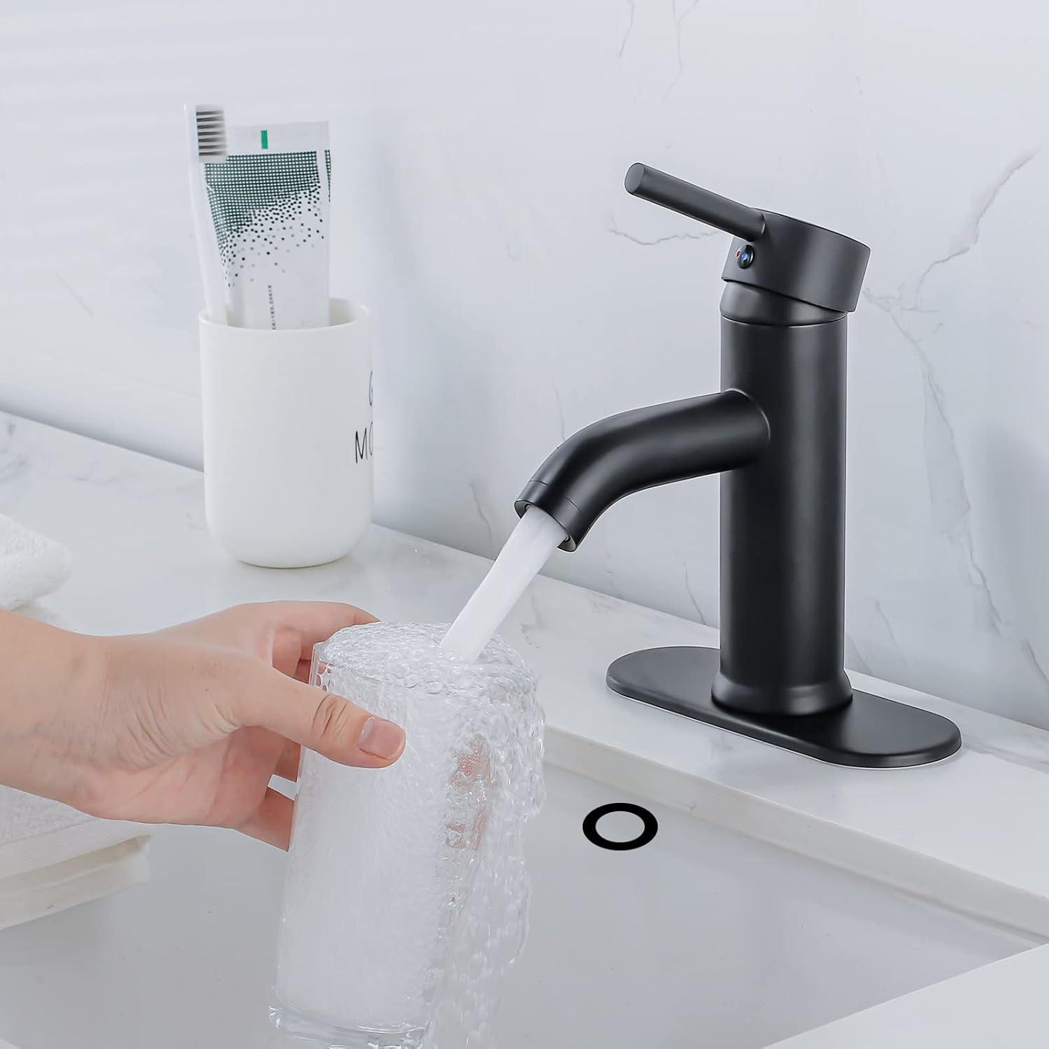 Bathroom faucet single hole with pop-up drain for 1-hole or 3-hole installation