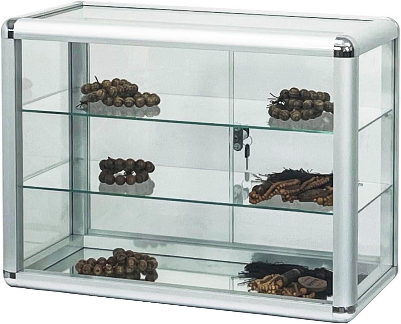 Silver Aluminum and Glass Countertop Display Case with Lock