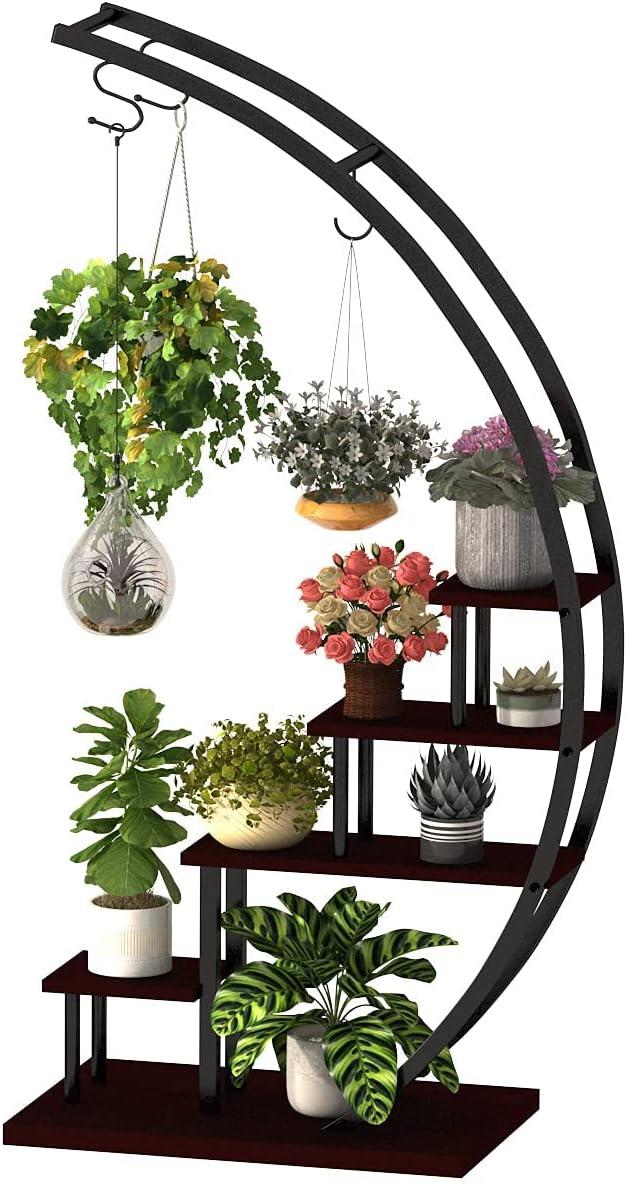 5 Tier Metal Plant Stand Indoor Curved Display Book Shelf Storage