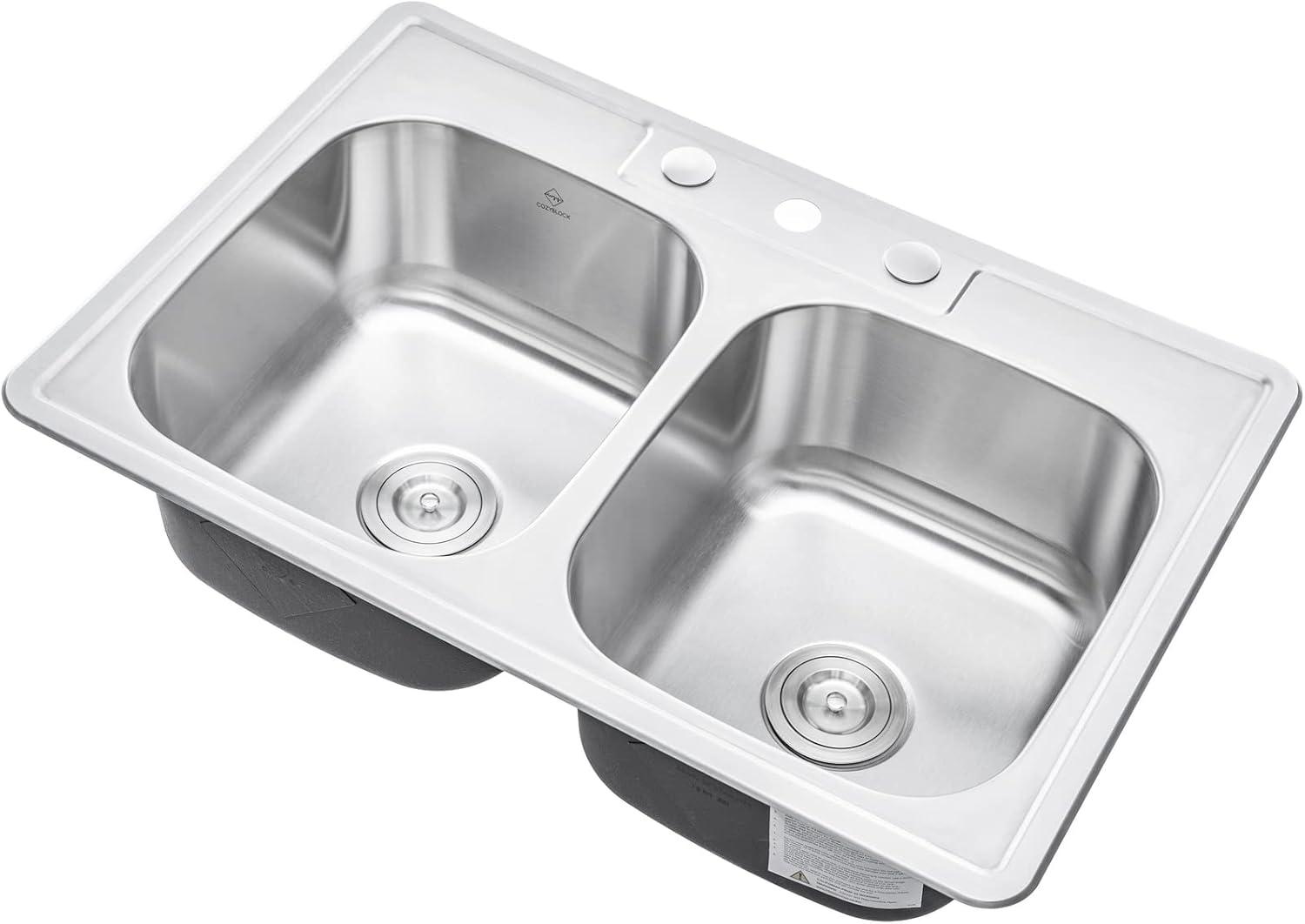 33-Inch Brushed Stainless Steel Double Bowl Kitchen Sink