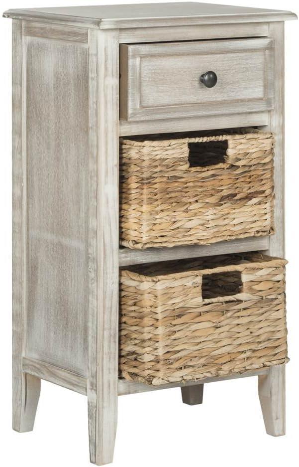 SAFAVIEH Everly Contemporary Side Table with Drawer and Two Baskets, Vintage White