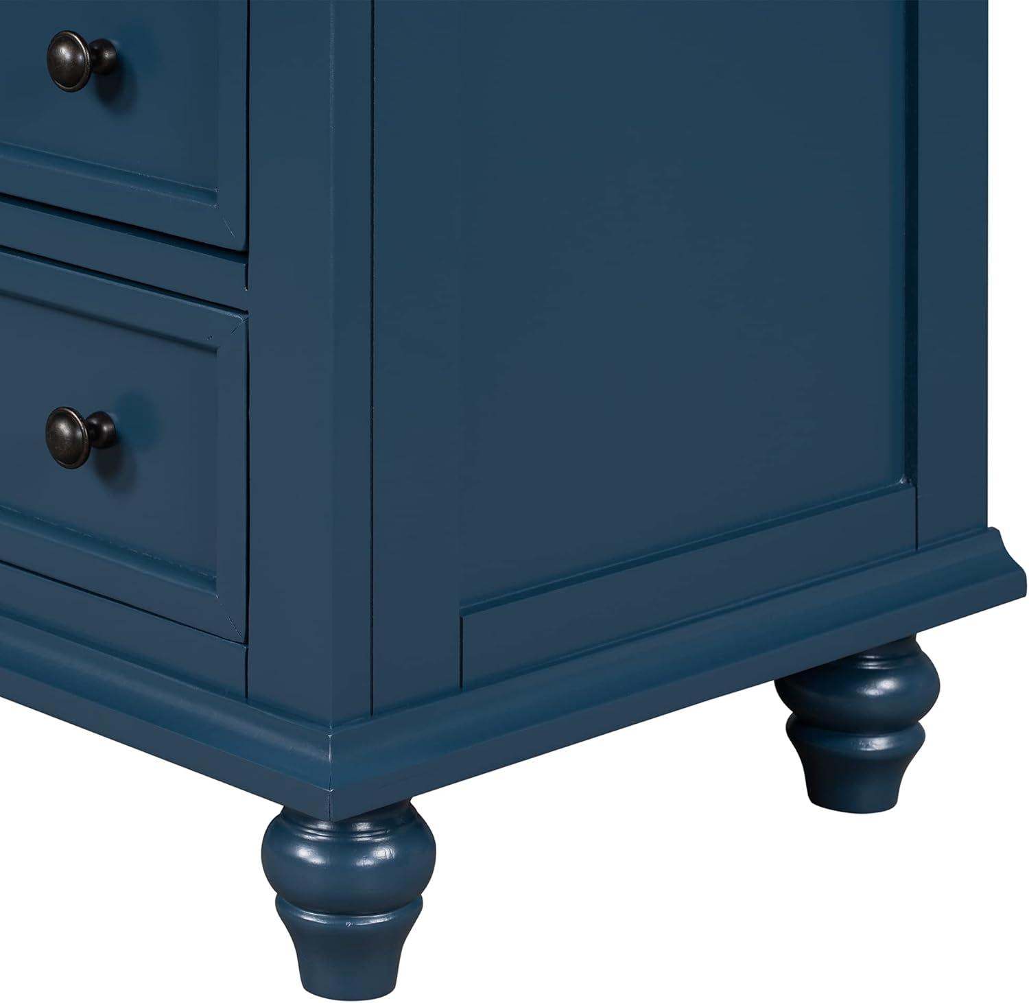 Blue Pine and Manufactured Wood 3-Drawer Nightstand with Pull-Out Tray