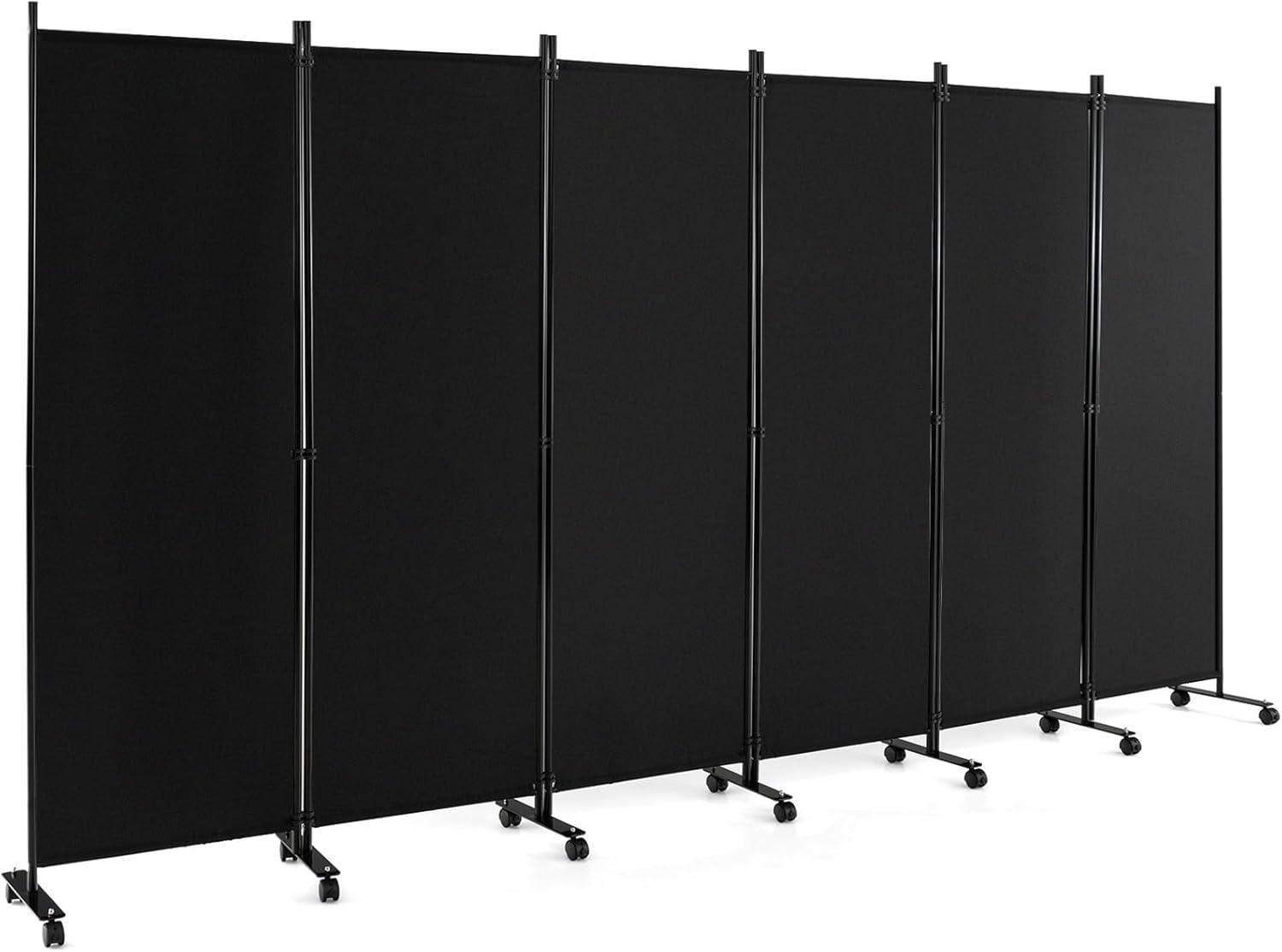 Costway 6-Panel Folding Room Divider 6FT Rolling Privacy Screen with Lockable Wheels Black