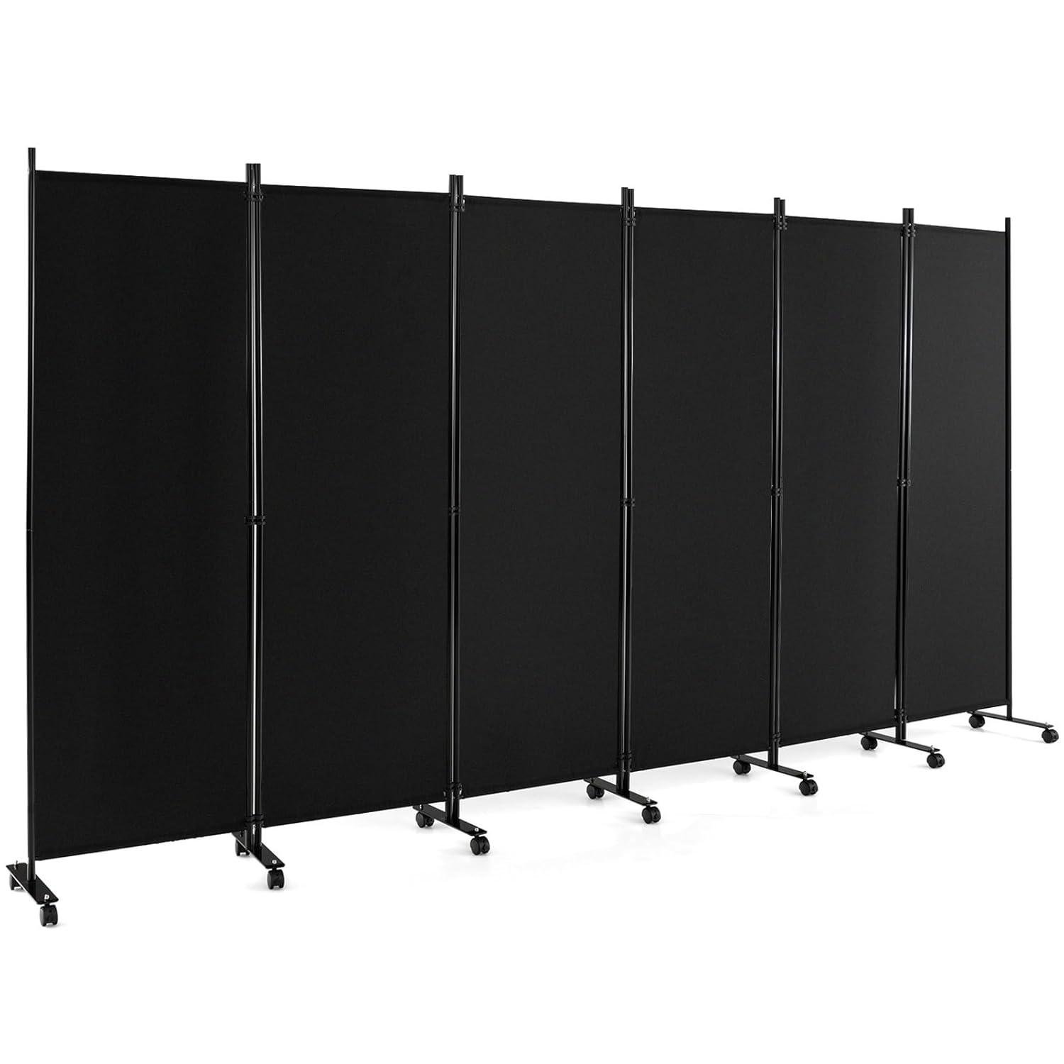 Costway 6-Panel Folding Room Divider 6FT Rolling Privacy Screen with Lockable Wheels Black
