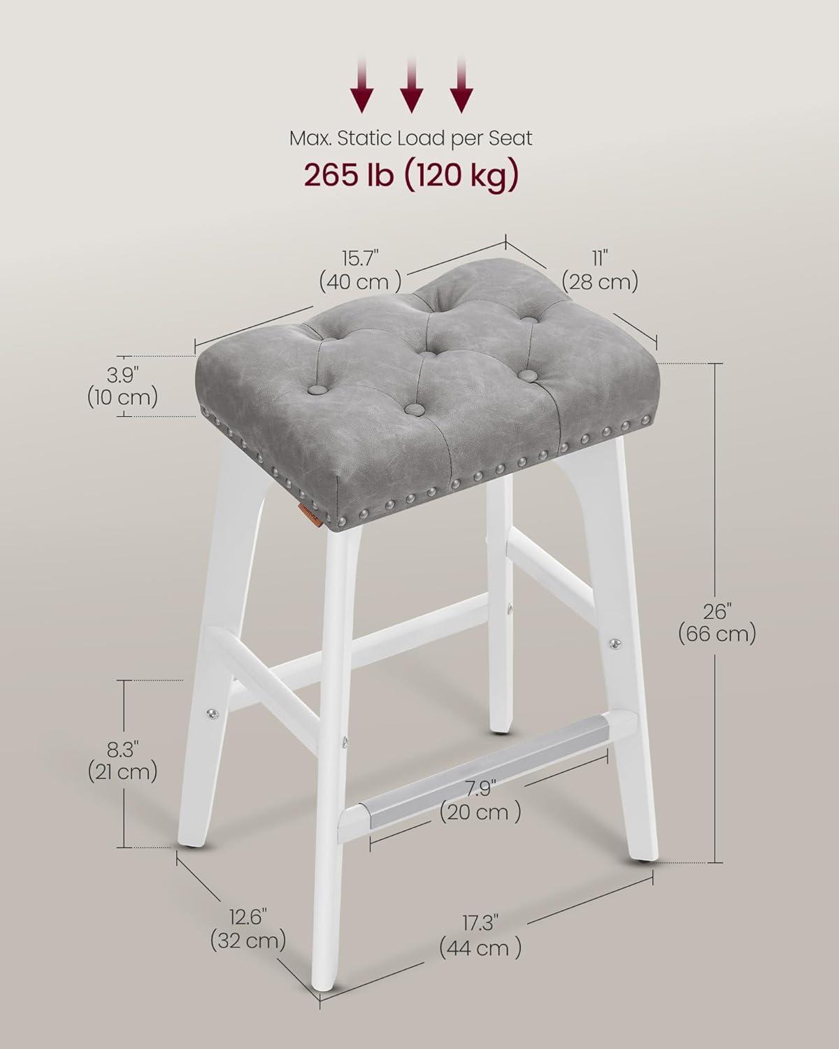 Killeryuki Bar Stools Set of 2, Counter Height Bar Stools, 26-Inch Kitchen Counter Stools with Wooden Legs, PU Leather Barstools Upholstered Stools for Kitchen Island Dining Room, Gray ULBC085G01