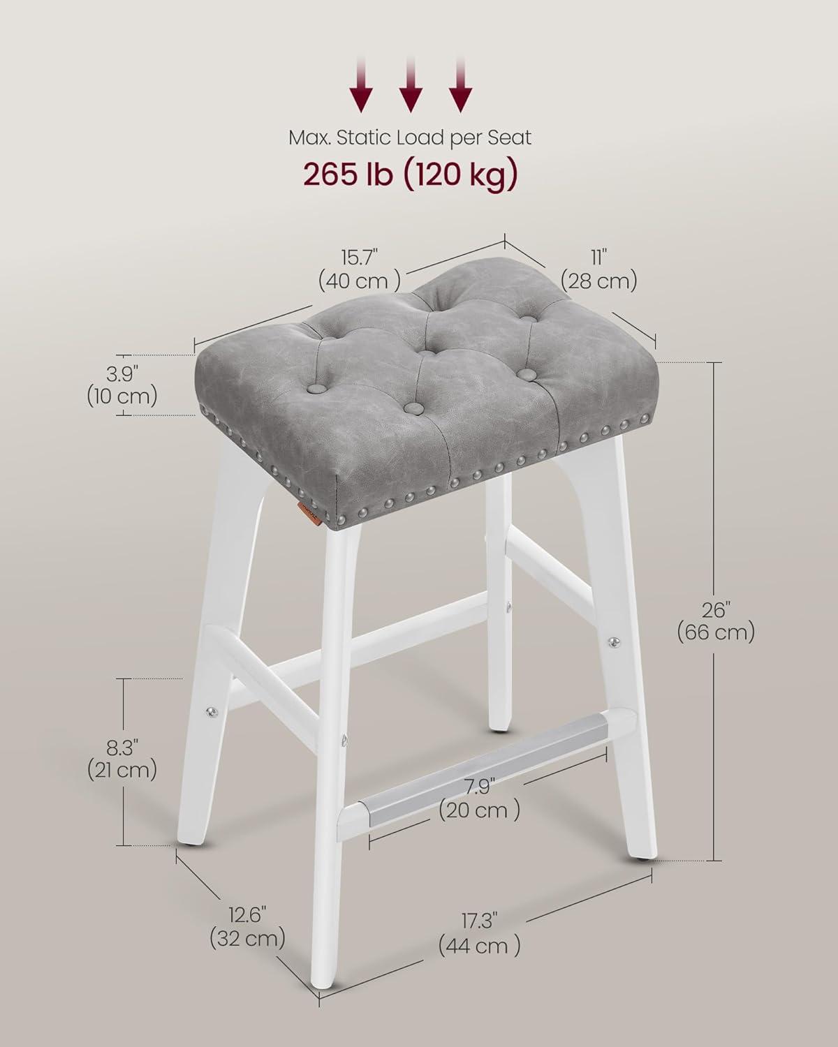 Killeryuki Bar Stools Set of 2, Counter Height Bar Stools, 26-Inch Kitchen Counter Stools with Wooden Legs, PU Leather Barstools Upholstered Stools for Kitchen Island Dining Room, Gray ULBC085G01