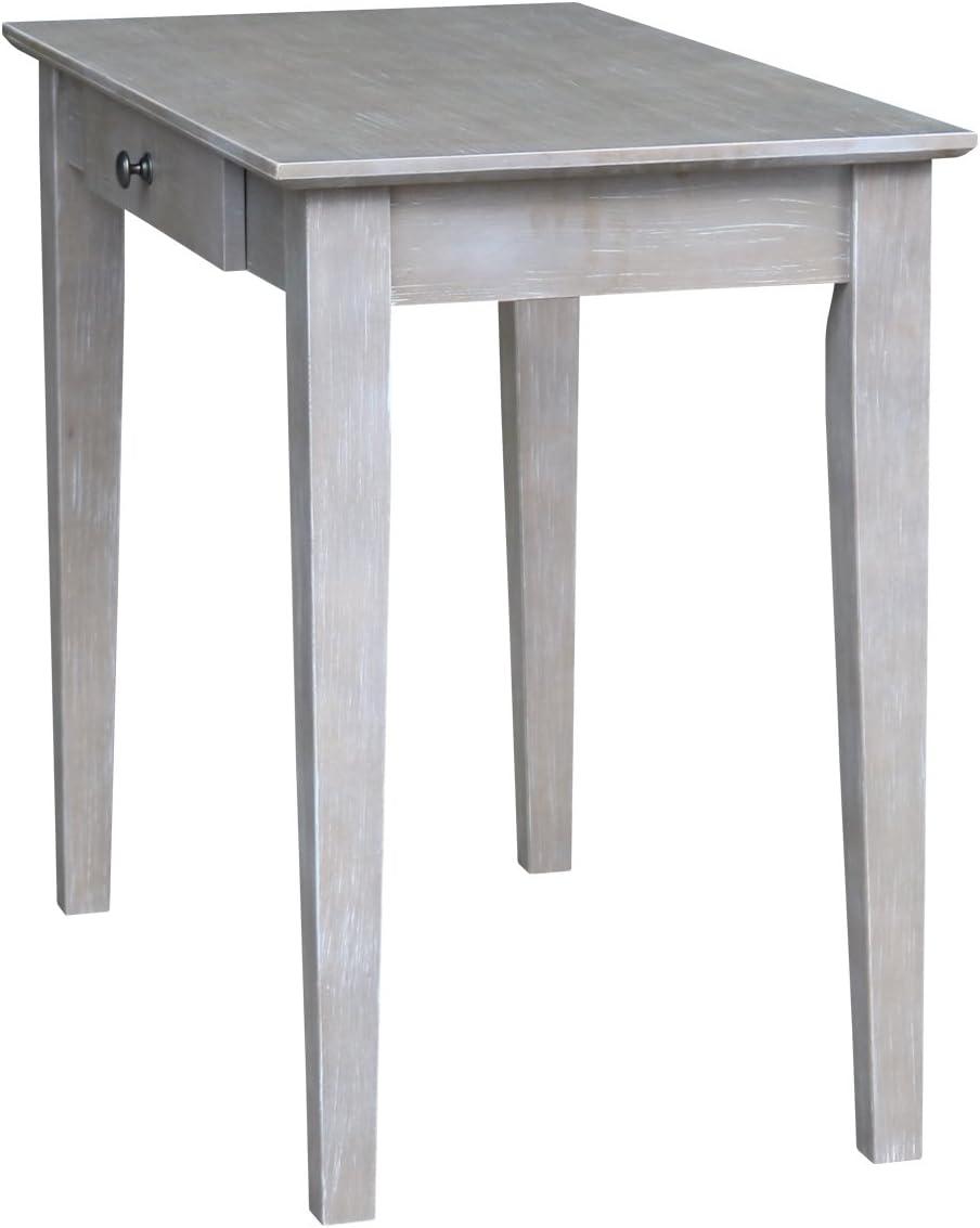 Transitional Solid Parawood Home Office Desk in Washed Gray Taupe with Drawer