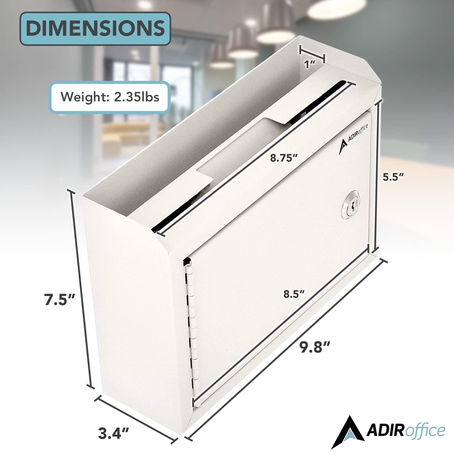 Adir Suggestion Box with Slot and Lock - Drop Box with Lock, Cash Dropbox - 9.8x7.5x3.4 In. Metal Deposit Box in White