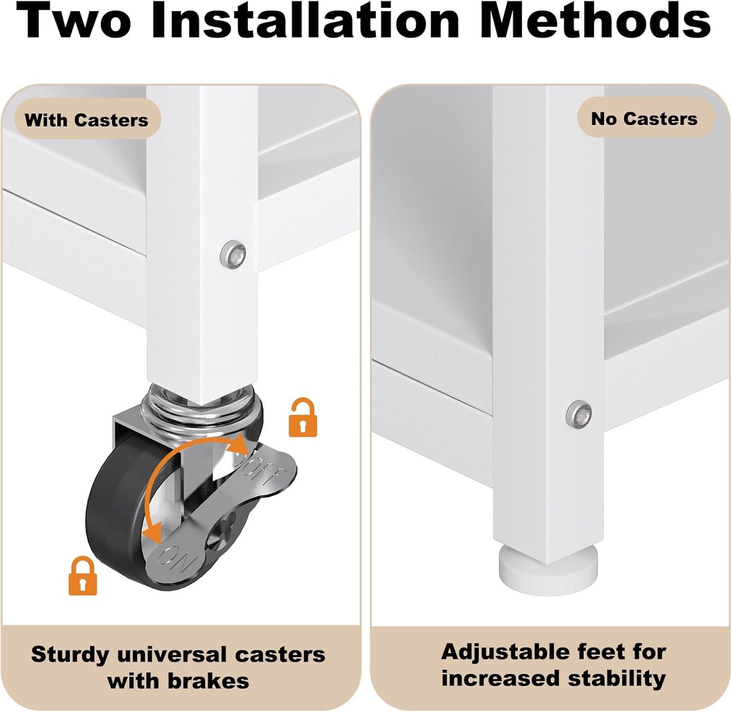 EasyCom Printer Stand- Large 3 Tier Printer Table with Wheels- Industrial Printer Storage Cart- Rolling Printer Cart with Storage Shelf for Printer Scanner Fax Home Office Use- White