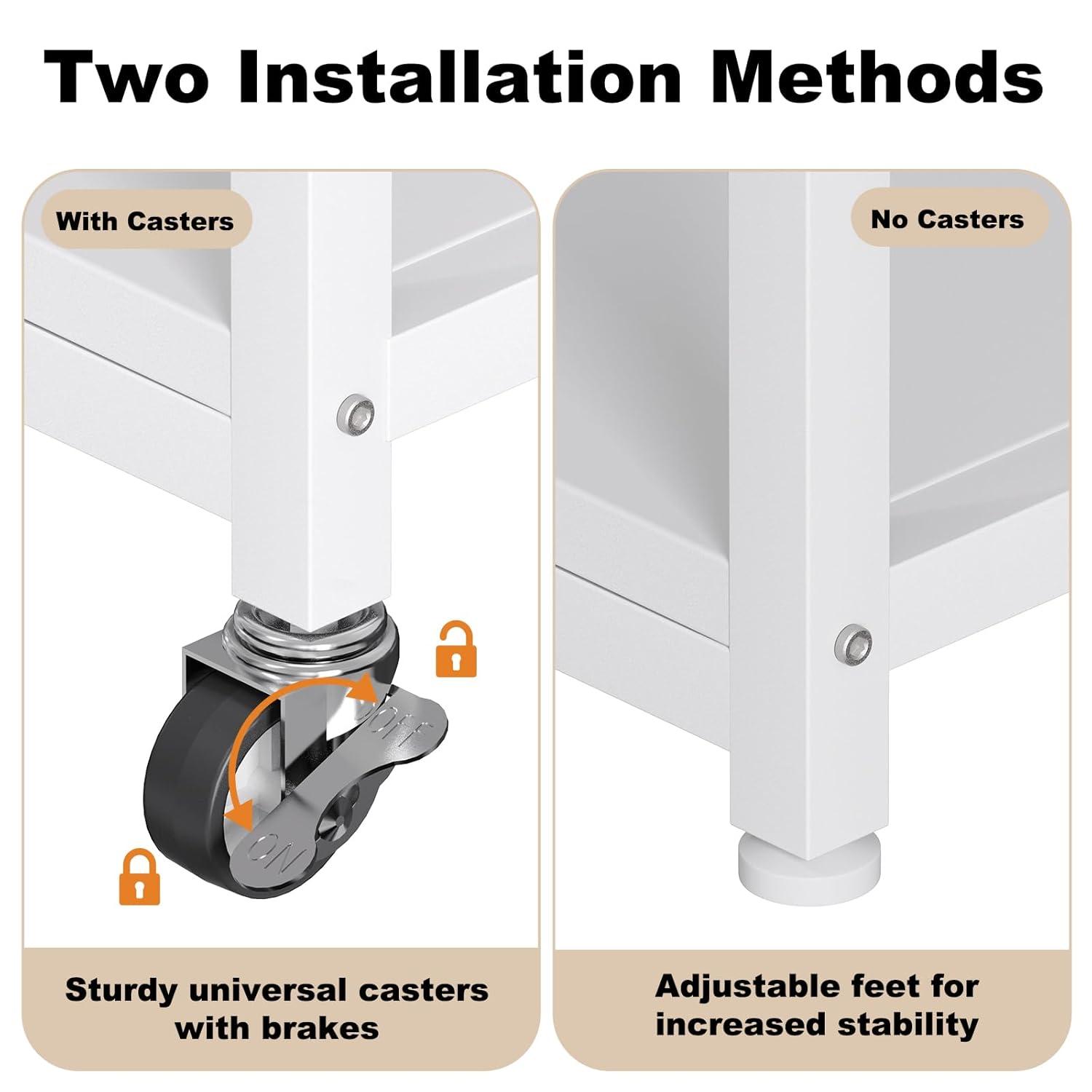 EasyCom Printer Stand- Large 3 Tier Printer Table with Wheels- Industrial Printer Storage Cart- Rolling Printer Cart with Storage Shelf for Printer Scanner Fax Home Office Use- White