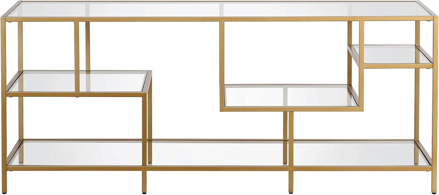 Evelyn&Zoe Deveraux Rectangular TV Stand with Glass Shelves for TV's up to 65", Brass