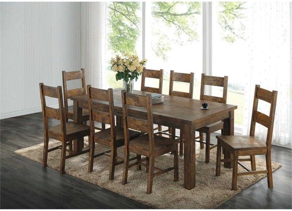 Rustic Golden Brown 9-Piece Dining Set with Ladder-Back Chairs