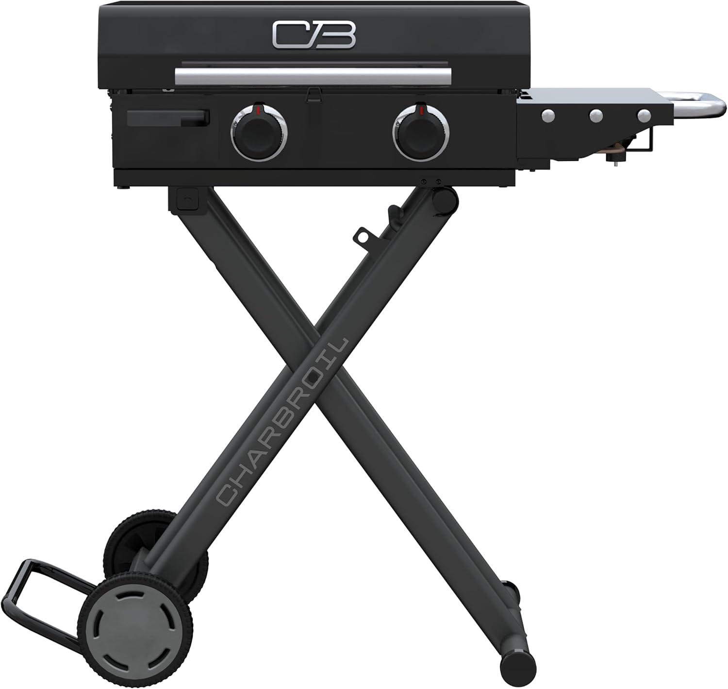 Charbroil Performance Series 22" Folding Cart 2-Burner Portable Flat Top Gas Griddle, Black