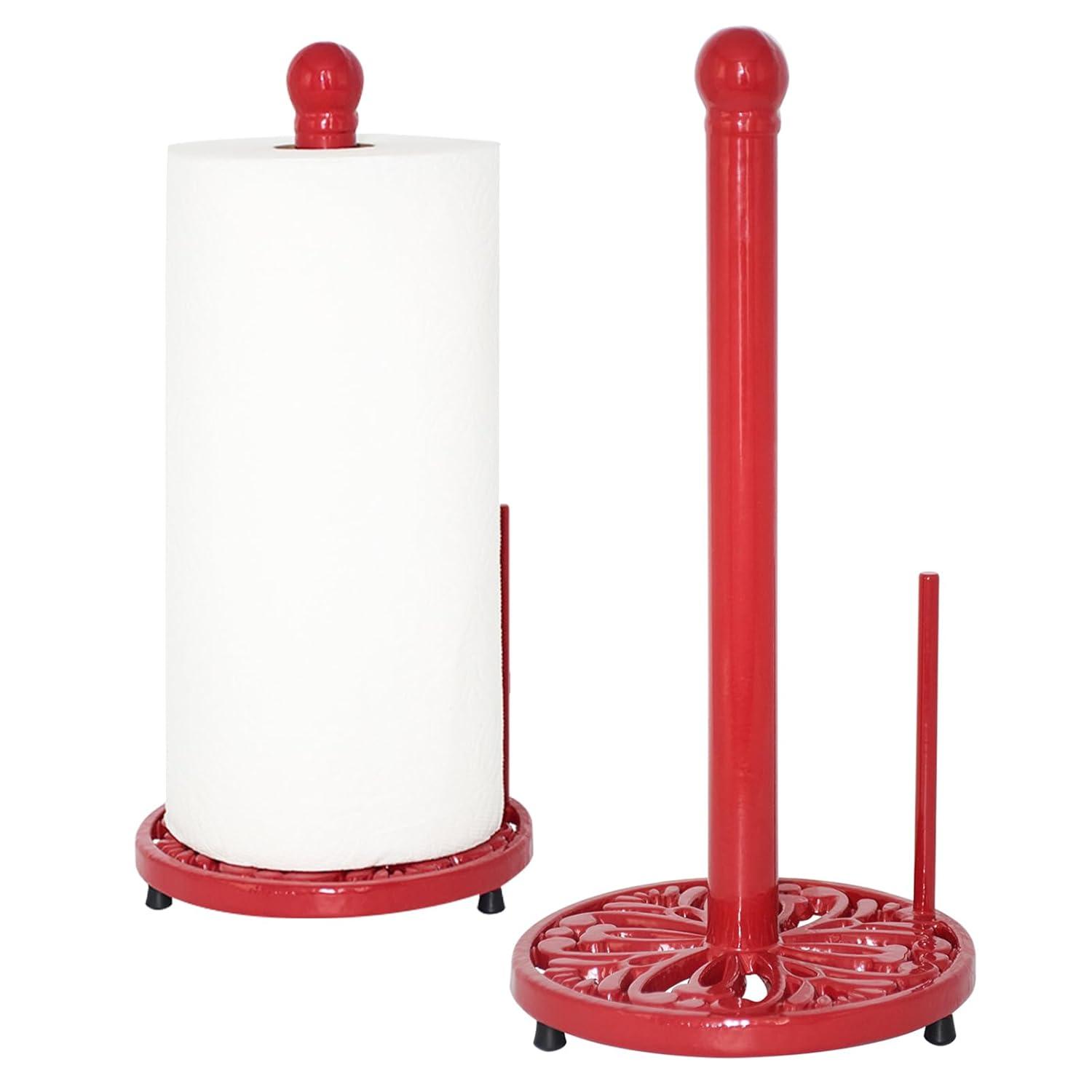 JOGREFUL Paper Towel Holder Stand, Cast Iron Kitchen Paper Towel Countertop Vintage Stand with Weighted-Base, Bathroom Organization for Family Standard Large Size Roll Paper, Mistletoe Base, Red