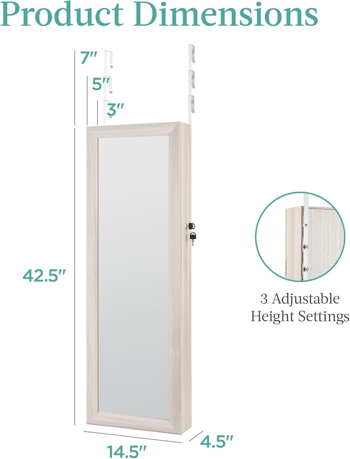 Best Choice Products Hanging Mirror Jewelry Armoire, Door or Wall Mounted Cabinet w/ LED Lights, Lock - Black