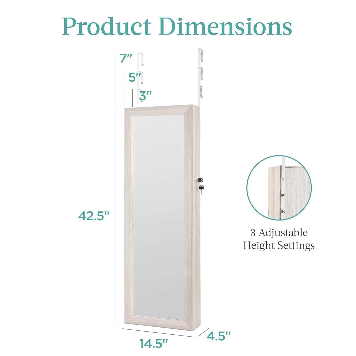 Best Choice Products Hanging Mirror Jewelry Armoire, Door or Wall Mounted Cabinet w/ LED Lights, Lock - Black