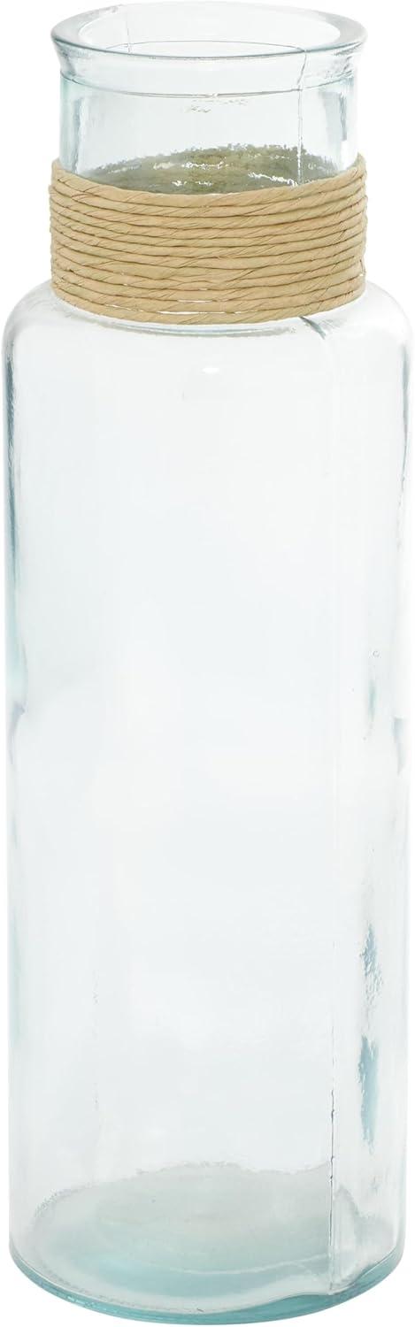 DecMode 18" Spanish Recycled Glass Vase with Rattan Detail