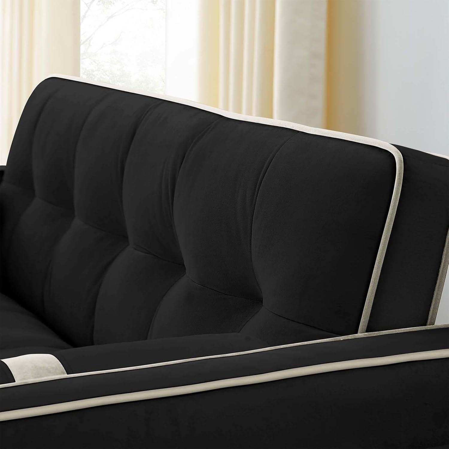 3 in 1 Convertible Sleeper Sofa Bed,55" Modern Velvet Sofa Couch Bed with 2 Lumbar Pillows and Adjsutable Backrest,2 Seater Loveseats Sofa for Apartment Office Living Room,Black