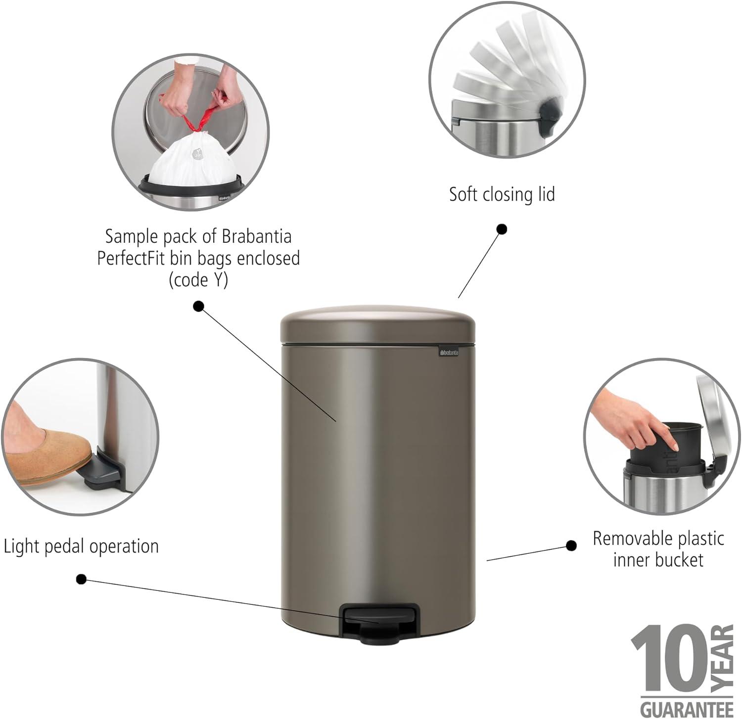 Brabantia Newicon Step On Trash Can, 5.3 Gallon (20 Liter)