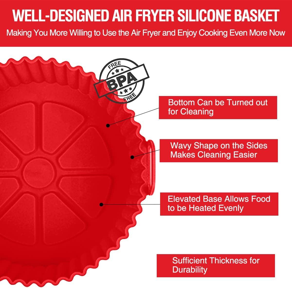 RUseeN Air Fryer Silicone Liners Pot 2 Pack, Reusable Silicone Bowl Basket Fit for 3 to 5QT Air Fryer, Replacement of Flammable Parchment Paper, Baking Tray Oven Accessories (Top 8in, Bottom 6.8in)