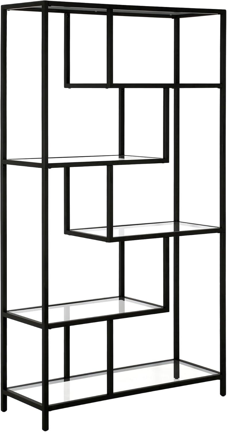 Isla 68" Blackened Bronze Modern Bookcase with Tempered Glass Shelves