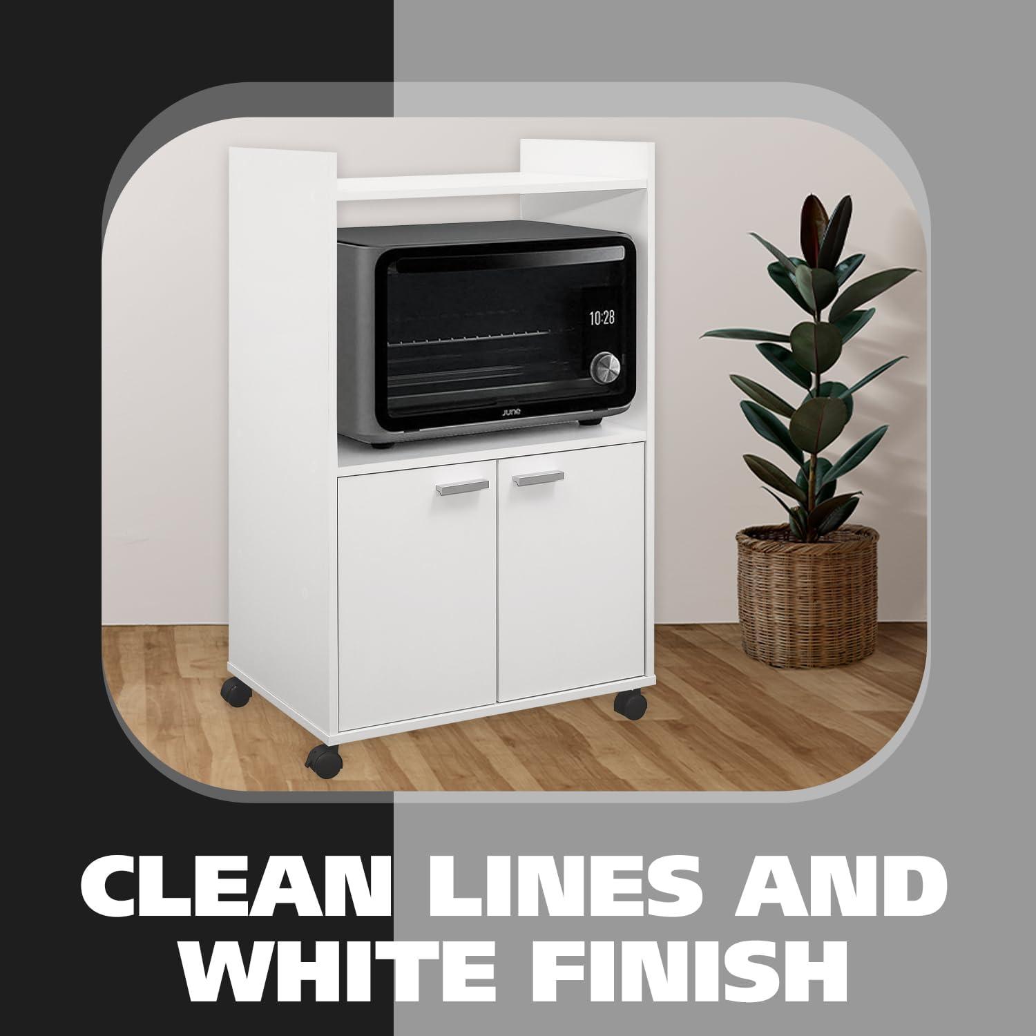 Kings Brand Furniture  Ayla 2-Door Kitchen Microwave Cart with Shelfs for Storage, White