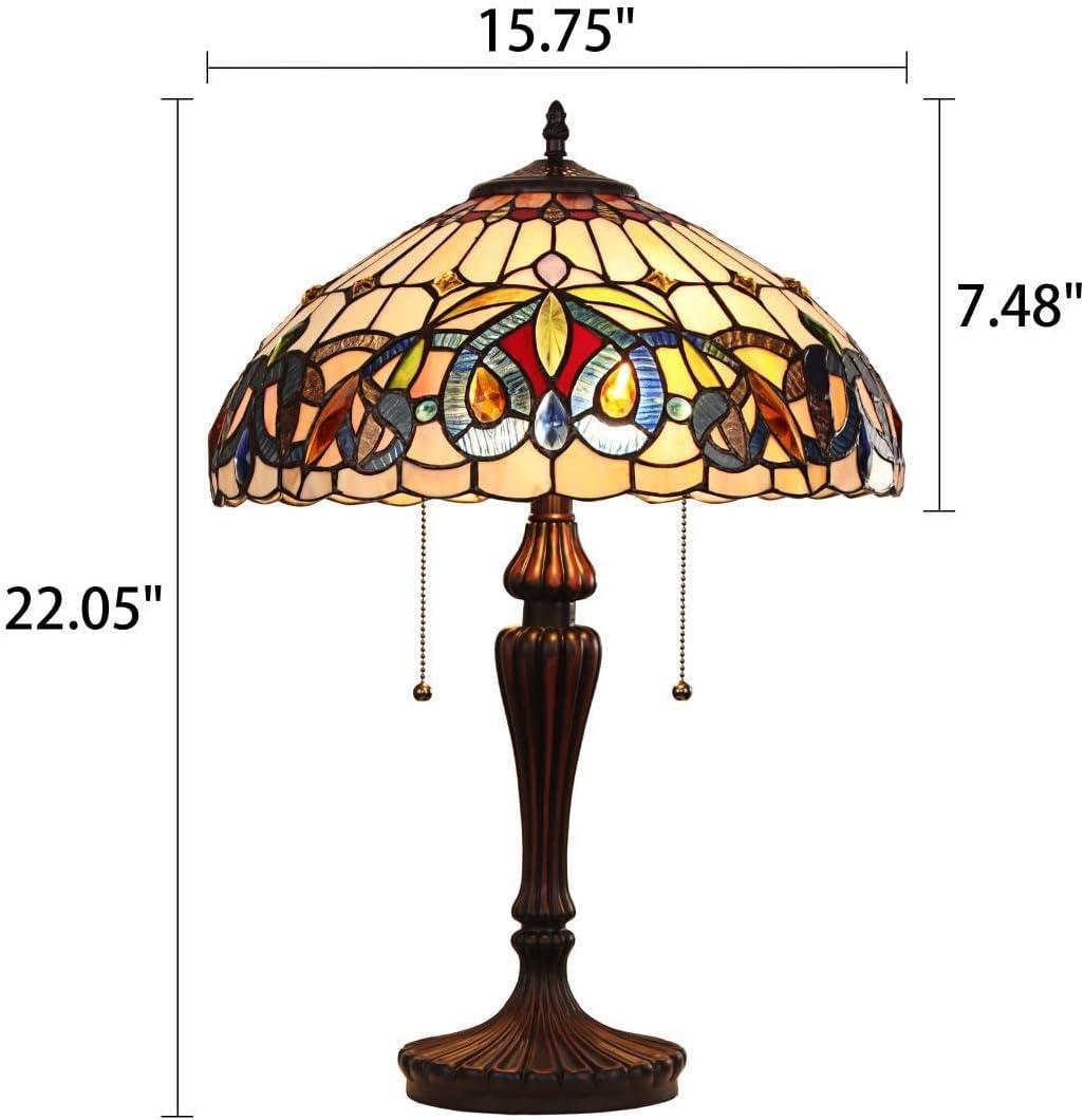 CHLOE Lighting SERENITY Victorian Tiffany-style Dark Bronze 2 Light Table Lamp 16" Wide